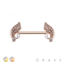 ROSE GOLD WING WITH PEARL 316L SURGICAL STEEL NIPPLE BAR
